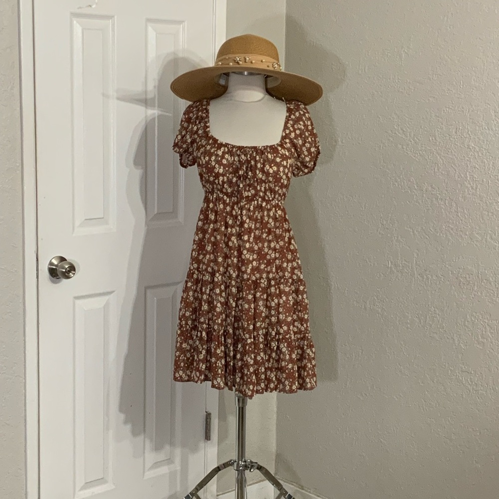 Floral Brown Midi Dress